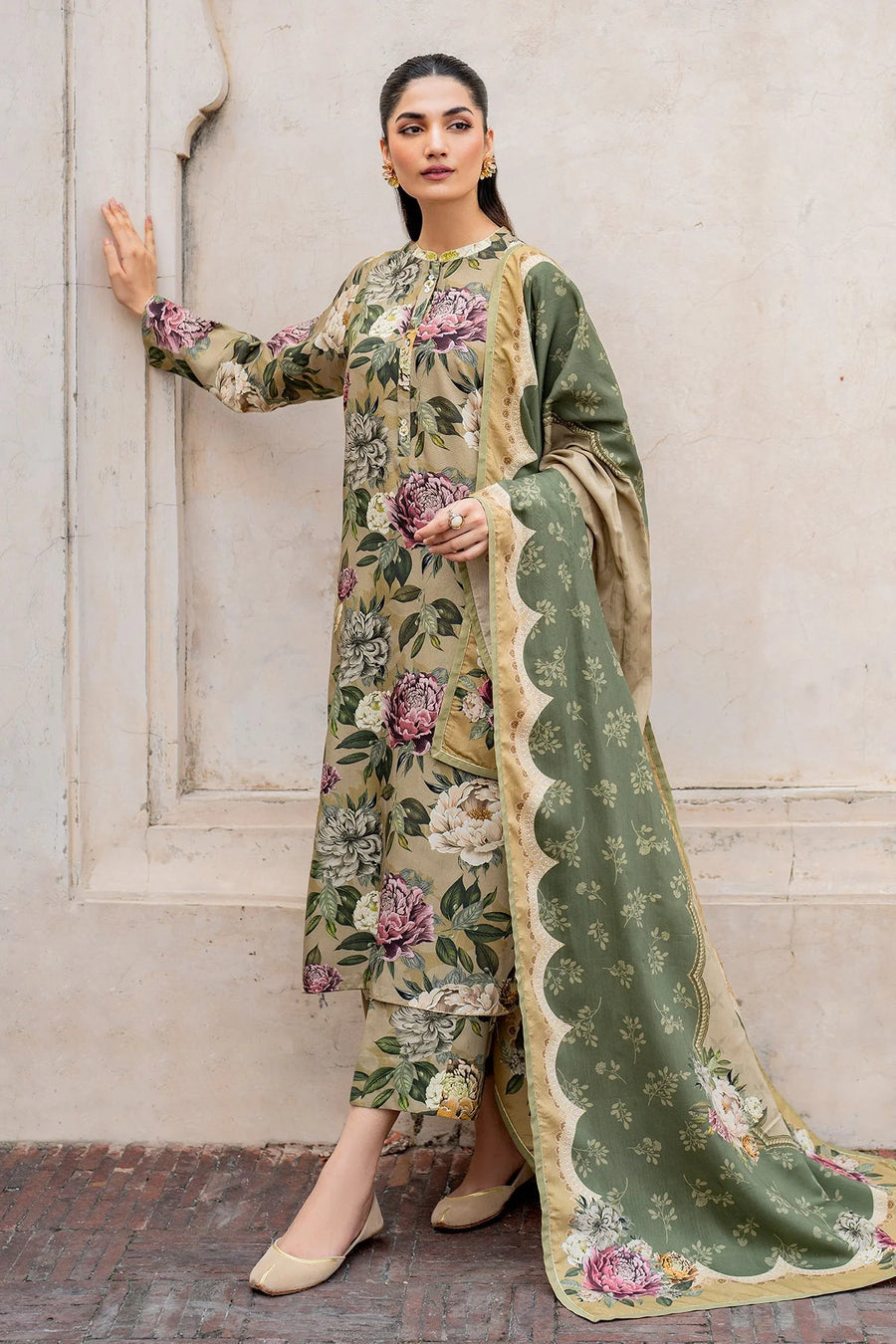3PC PRINTED KARANDI SHIRT TROUSER AND SHAWL 1202-RR
