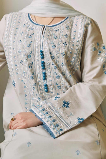 LAWN 3PC EMBROIDERED SHIRT PLAIN TROUSER (D-PATCH ) monar printed DUPATA D-1022