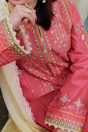 LAWN 3PC EMBROIDERED SHIRT PLAIN TROUSER PRINTED DUPATA D-1096