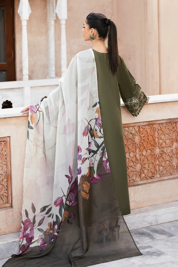 LAWN 3PC CHIKENKARI EMBROIDERED SHIRT PLAIN TROUSER (D-PATCH) PRINTED DUPATA D-100