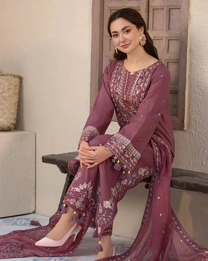 “Danak 3PC Embroidered Suit with Embroidered Shawl – 76-AL”