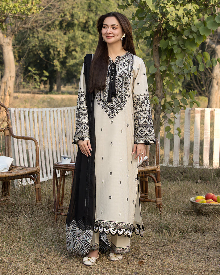 “Dhanak 3PC Embroidered Suit with Embroidered Shawl”