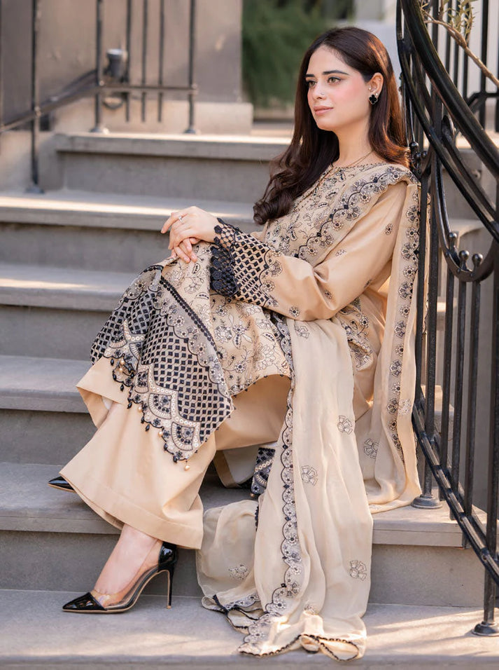 “Dhanak 3PC Embroidered Suit with Embroidered Shawl”