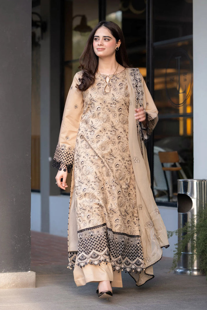 “Dhanak 3PC Embroidered Suit with Embroidered Shawl”
