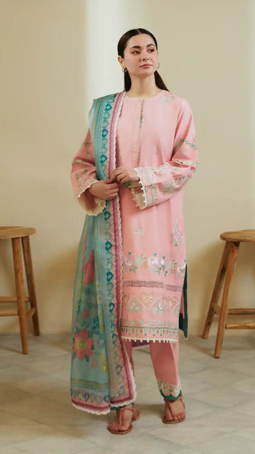 LAWN 3PC EMBROIDERED SHIRT PLAIN TROUSER (D-PATCH ) monar printed DUPATA D-1032