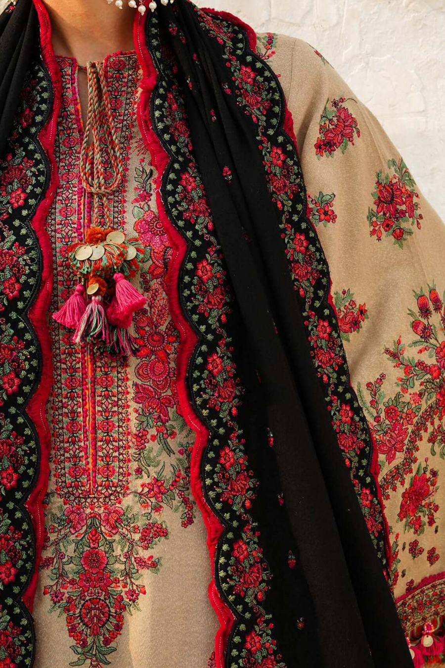 “Dhanak 3PC Embroidered Suit with Embroidered Shawl”