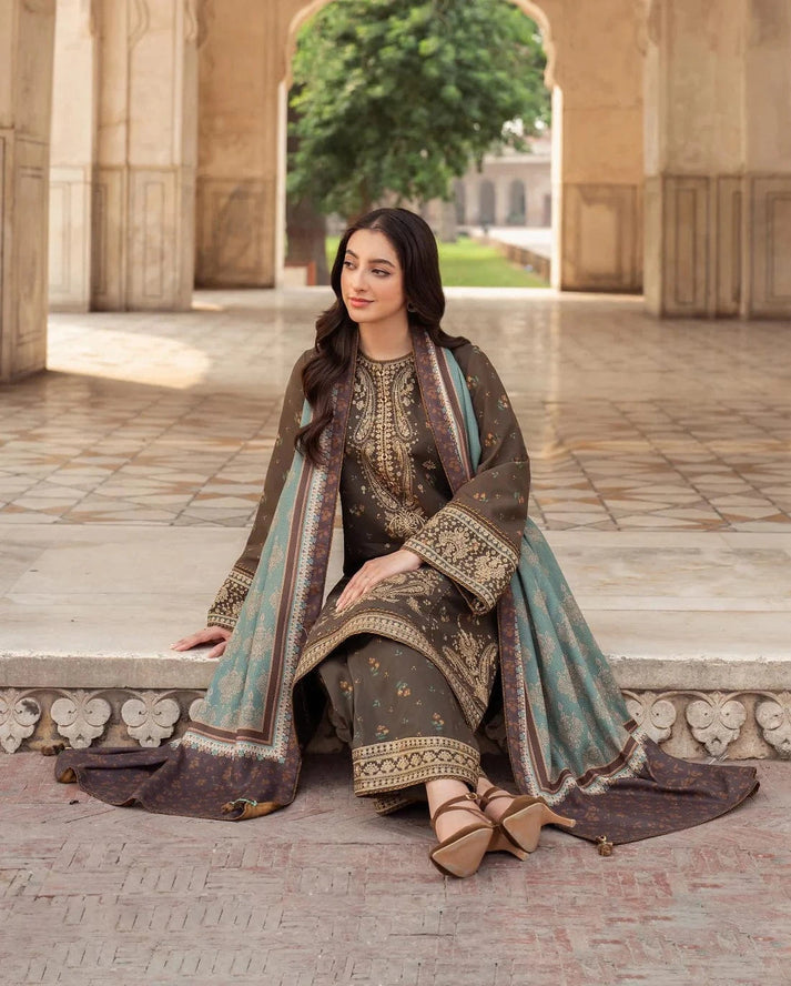 “Dhanak 3PC Embroidered Suit with Wool Shawl”