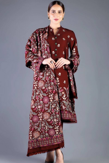 “Dhanak 3PC Embroidered Suit with Embroidered Shawl”