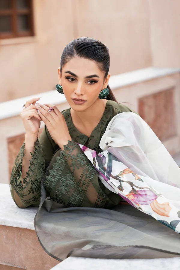 LAWN 3PC CHIKENKARI EMBROIDERED SHIRT PLAIN TROUSER (D-PATCH) PRINTED DUPATA D-100