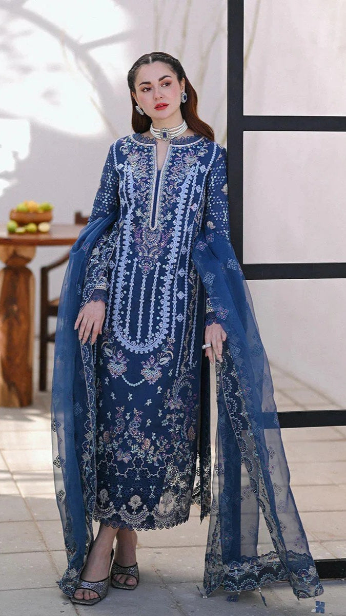 LAWN 3PC EMBROIDERED SHIRT PLAIN TROUSER (D-PATCH )organza embroidered printed DUPATA D-501