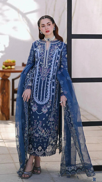 LAWN 3PC EMBROIDERED SHIRT PLAIN TROUSER (D-PATCH )organza embroidered printed DUPATA D-501