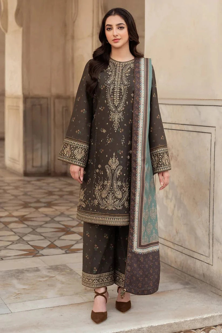 “Dhanak 3PC Embroidered Suit with Wool Shawl”