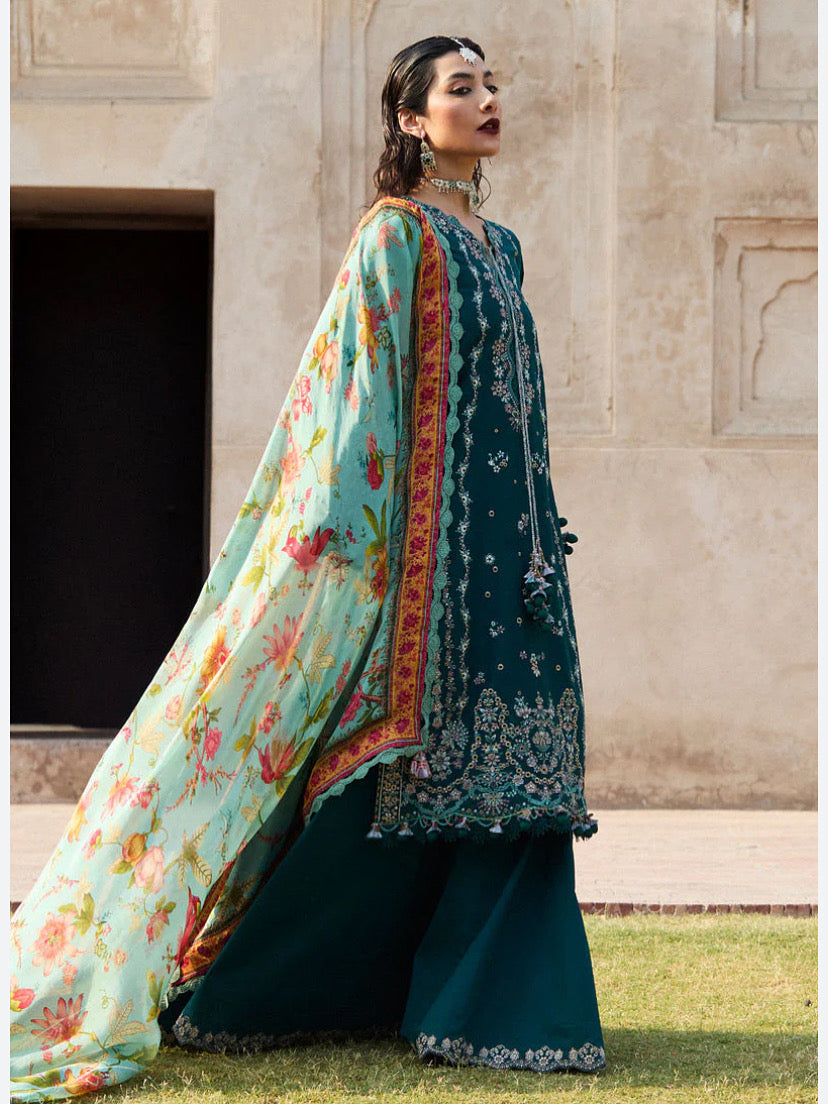 “Dhanak 3PC Embroidered Suit with Wool Shawl”