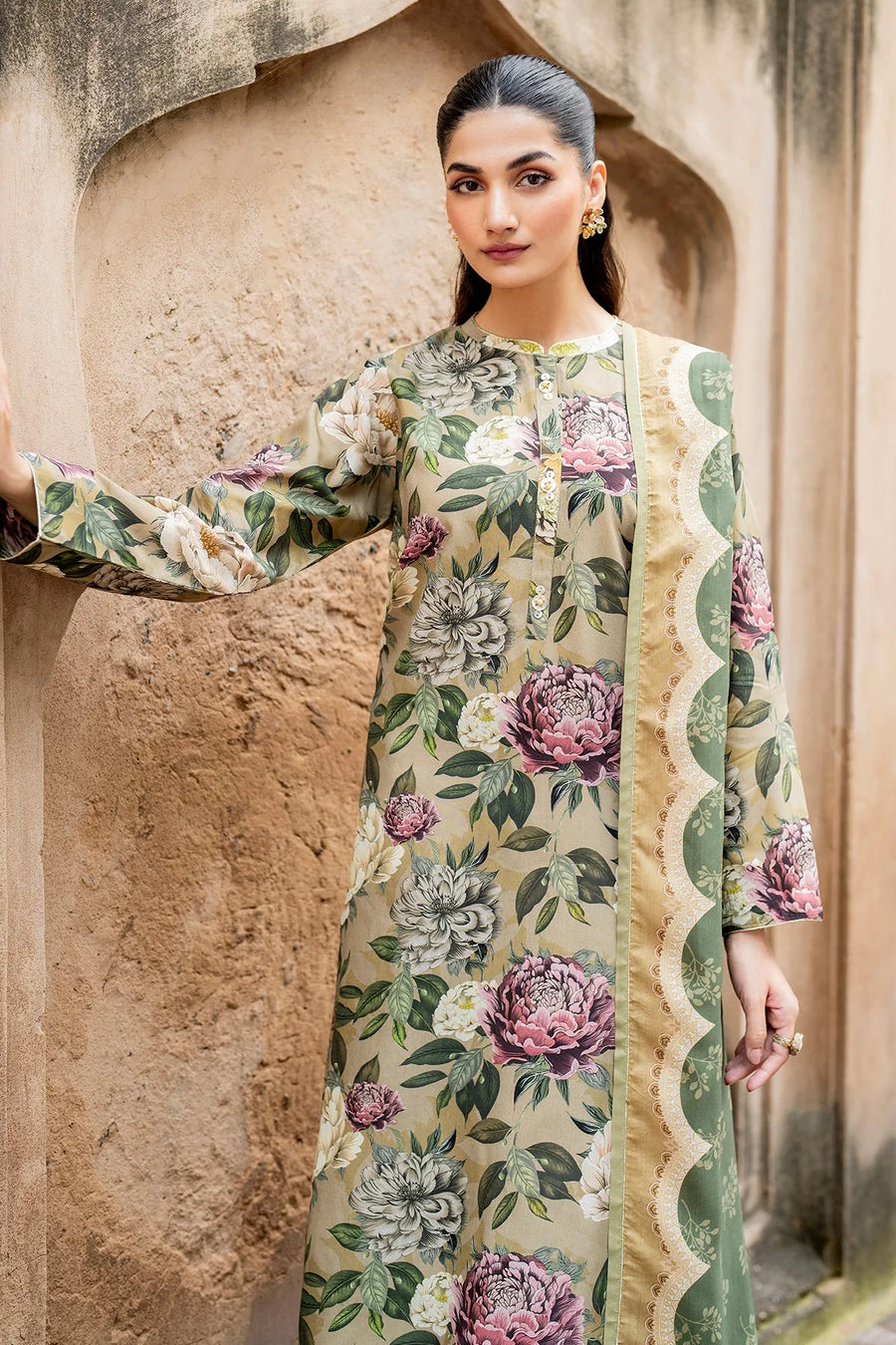 3PC PRINTED KARANDI SHIRT TROUSER AND SHAWL 1202-RR