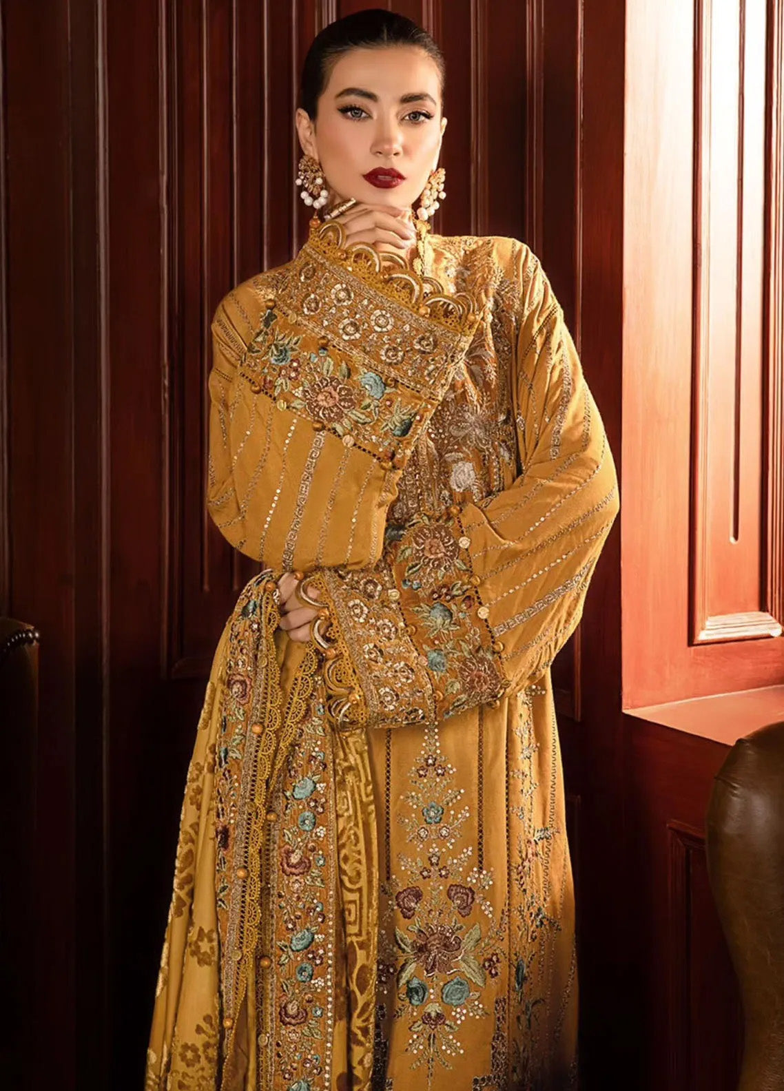 “Dhanak 3PC Embroidered Suit with Wool Shawl”