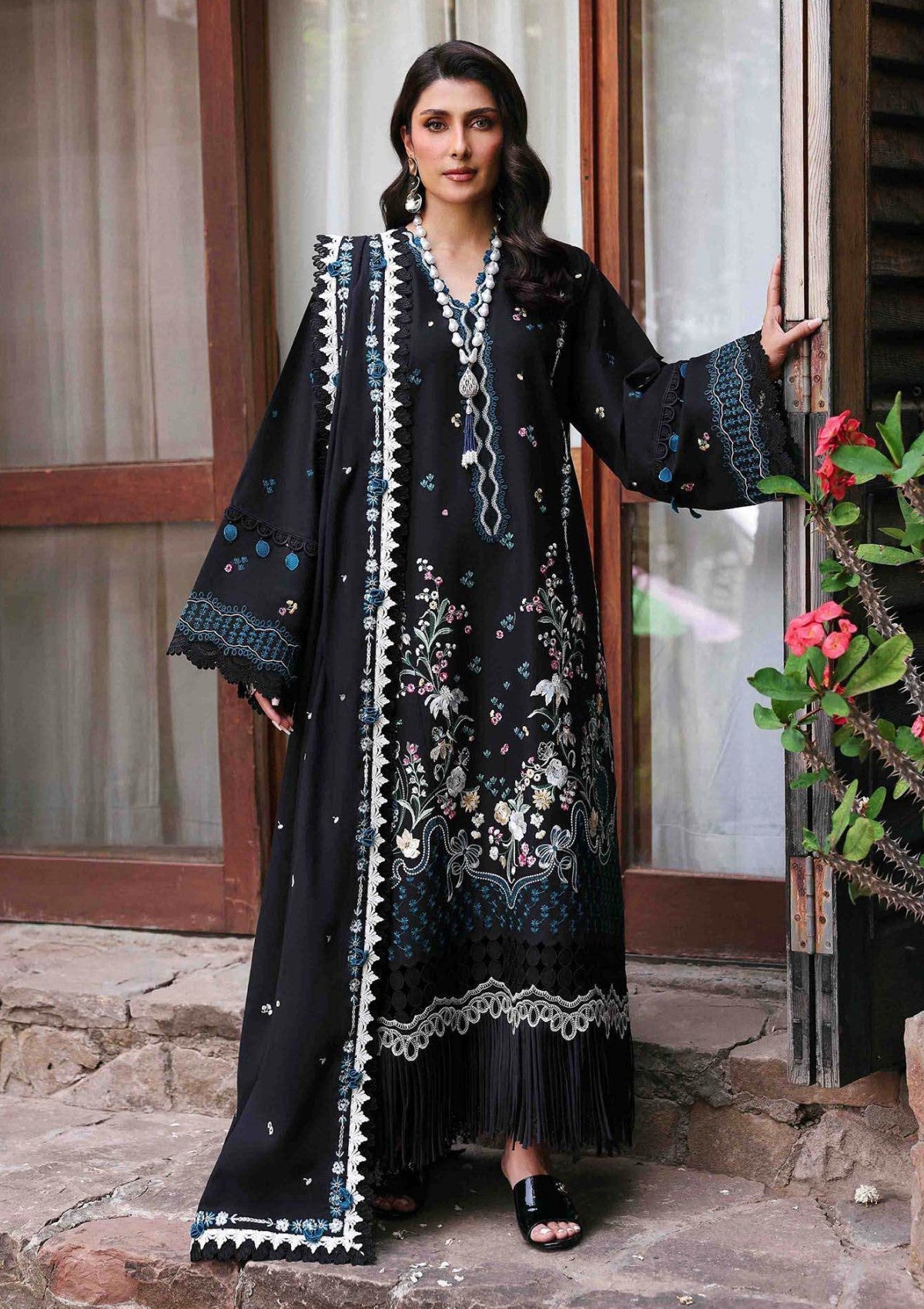 “Dhanak 3PC Embroidered Suit with Embroidered Shawl”