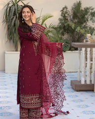 Lawn-3PC Embroidered Shirt with Organza Embroidered Dupatta