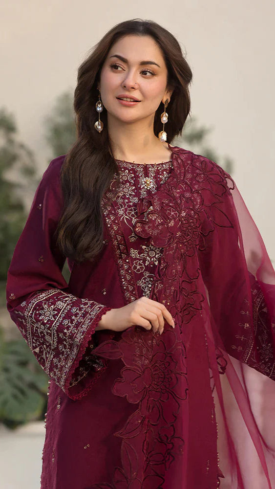 Lawn-3PC Embroidered Shirt with Organza Embroidered Dupatta