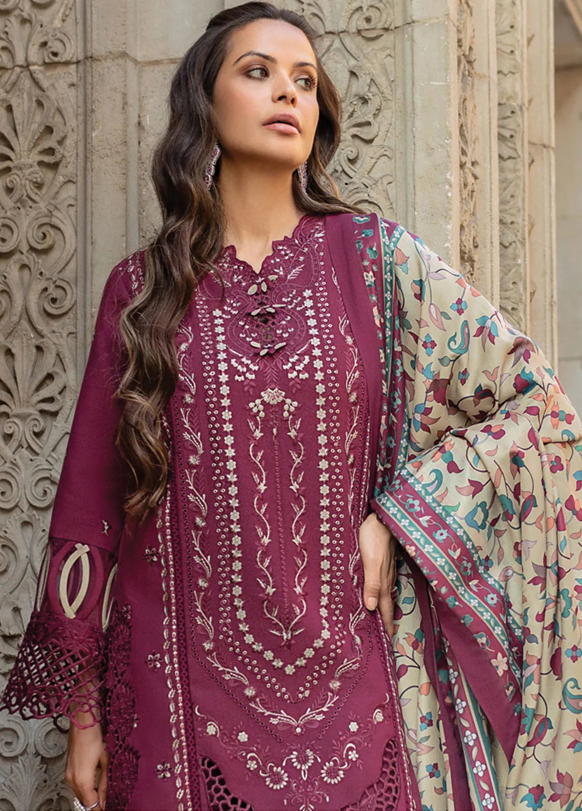 3-PIECE EMBROIDERED SHIRT SLEEVES PRINTED DUPATA 098-AL