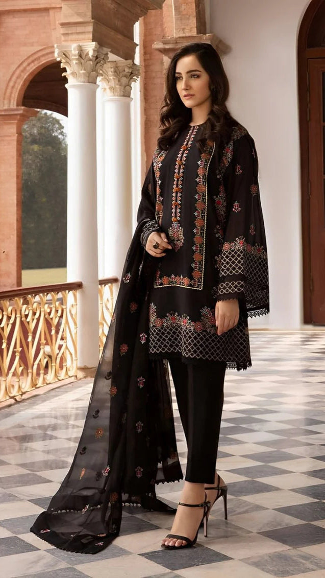 BAREEZE 3PC UNSTITCHED LAWN EMBROIDERY SUIT D-1163