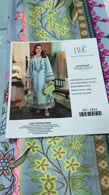 Dhanak 3PC Embroidered Suit with Wool Shawl