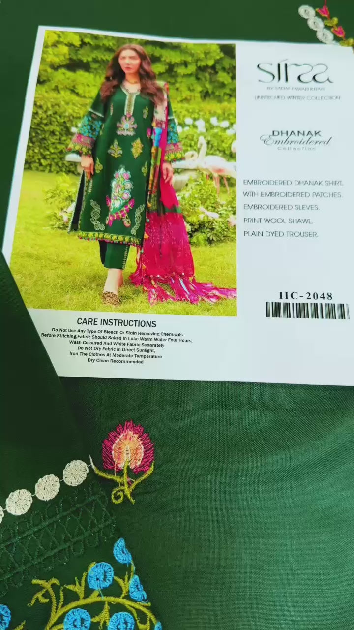 Dhanak 3PC Embroidered Suit with Printed Shawl
