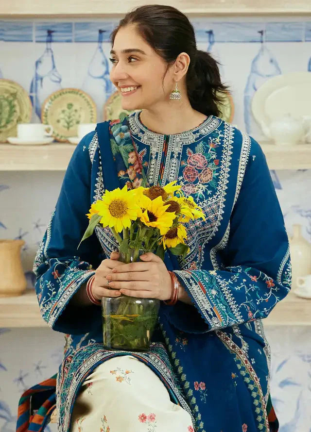 LAWN 3PC EMBROIDERED SHIRT & TROUSER PRINTED MORAN FABRIC DUPATA D-1081