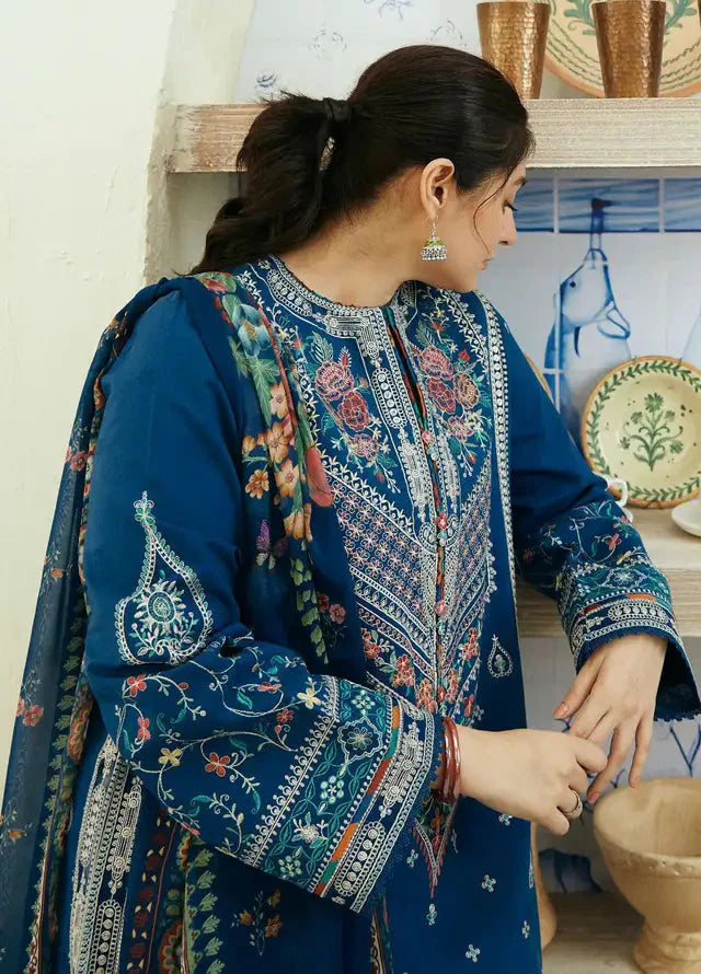LAWN 3PC EMBROIDERED SHIRT & TROUSER PRINTED MORAN FABRIC DUPATA D-1081