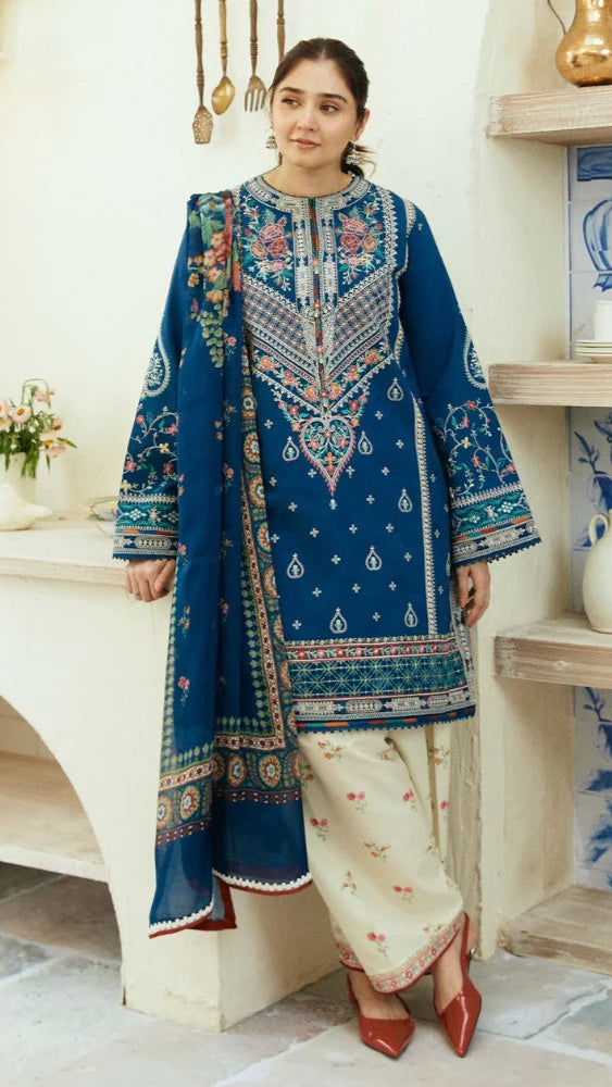 LAWN 3PC EMBROIDERED SHIRT & TROUSER PRINTED MORAN FABRIC DUPATA D-1081