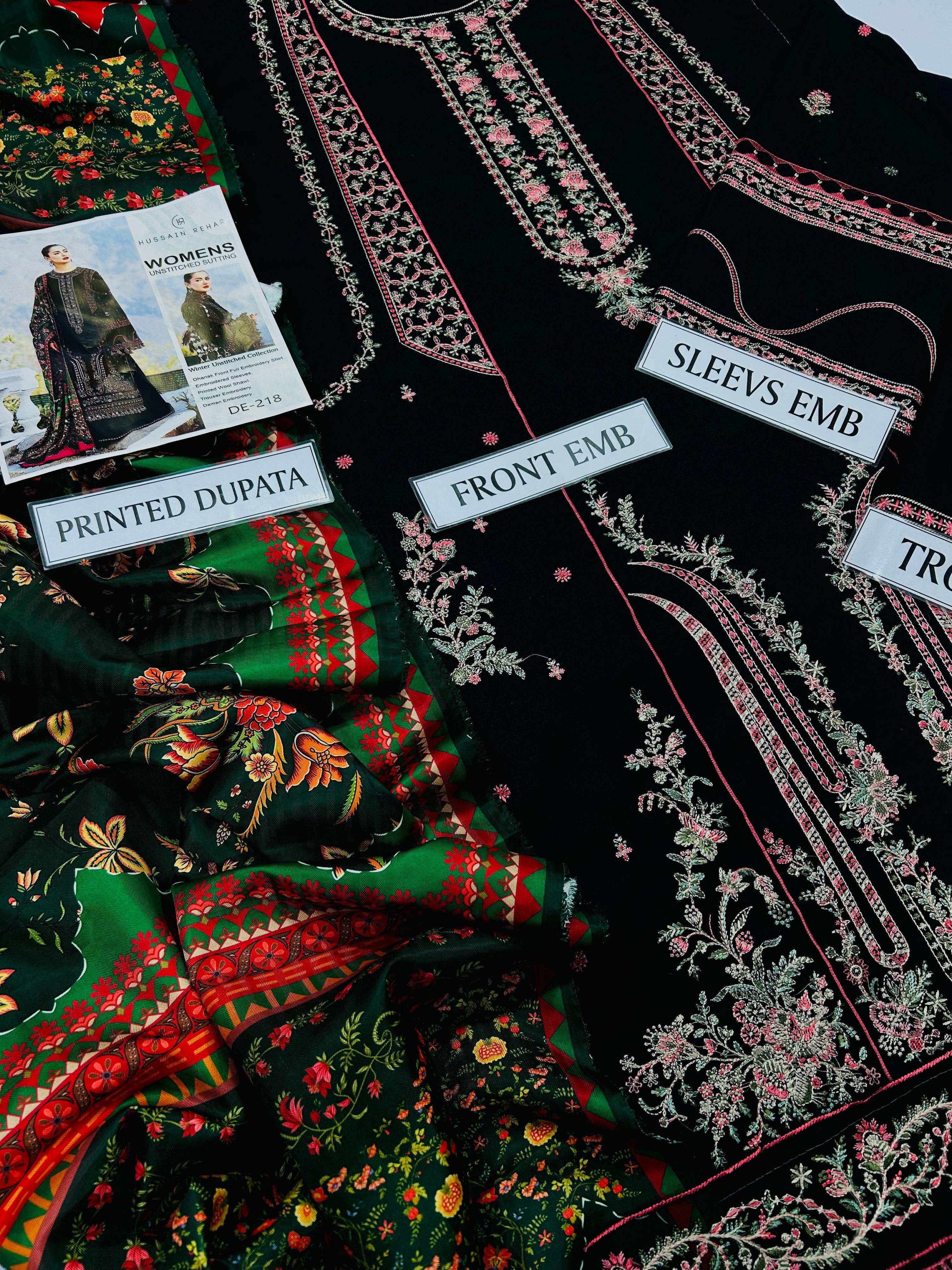 DANAK EMBROIDERED SHIRT PRINTED WOOL SHAWL AND PLAIN TROUSER