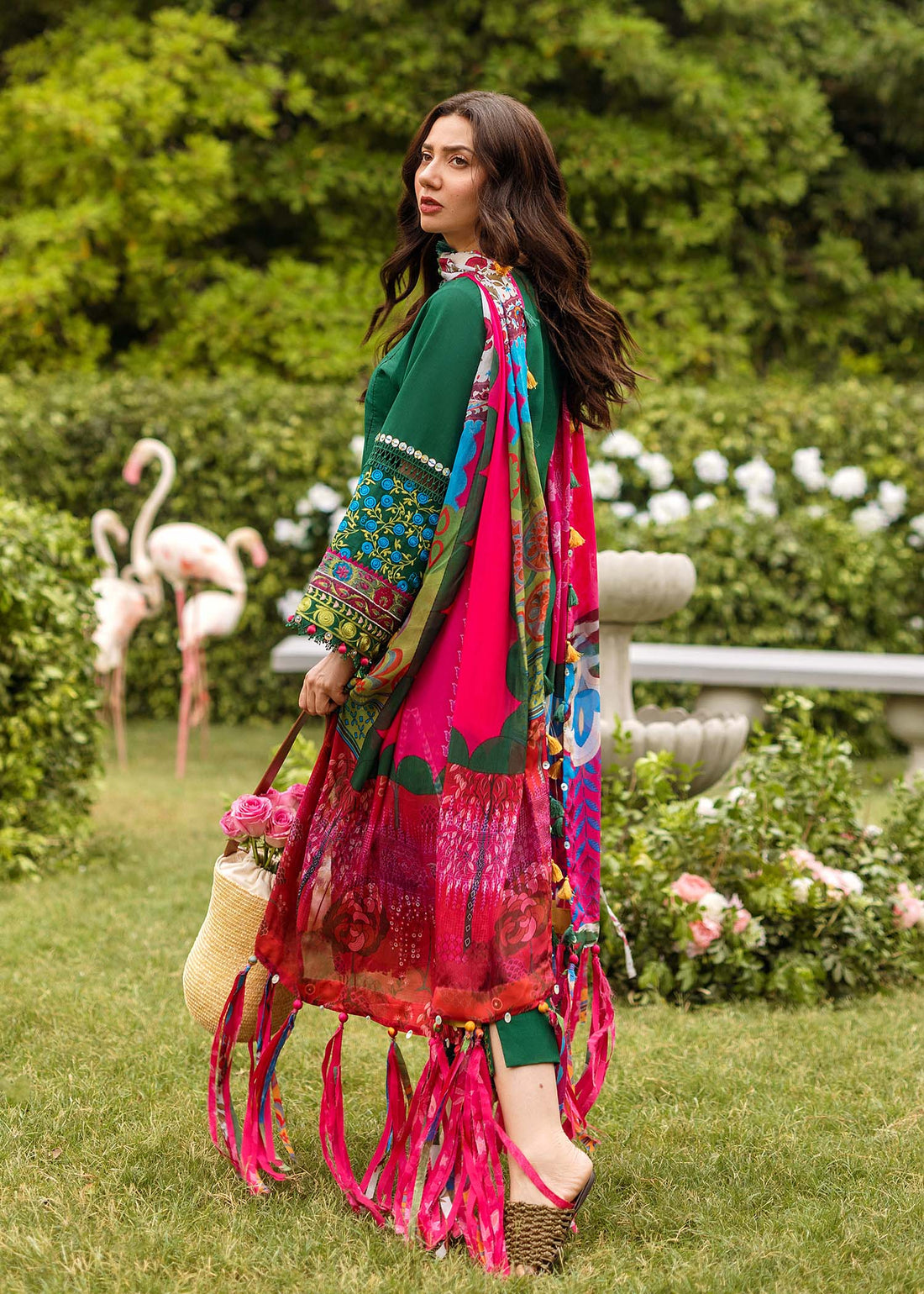 Dhanak 3PC Embroidered Suit with Printed Shawl