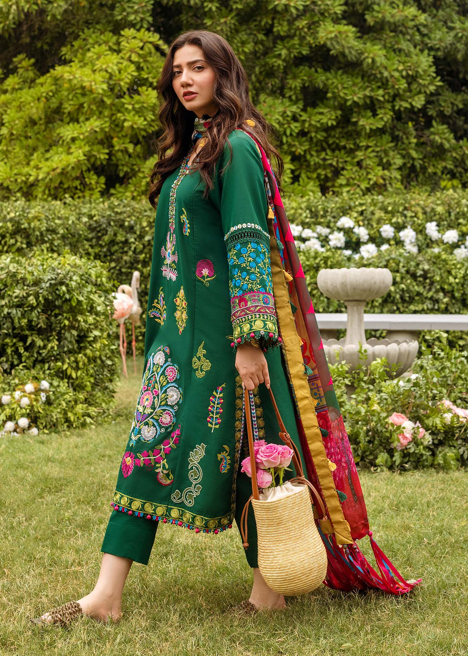 Dhanak 3PC Embroidered Suit with Printed Shawl