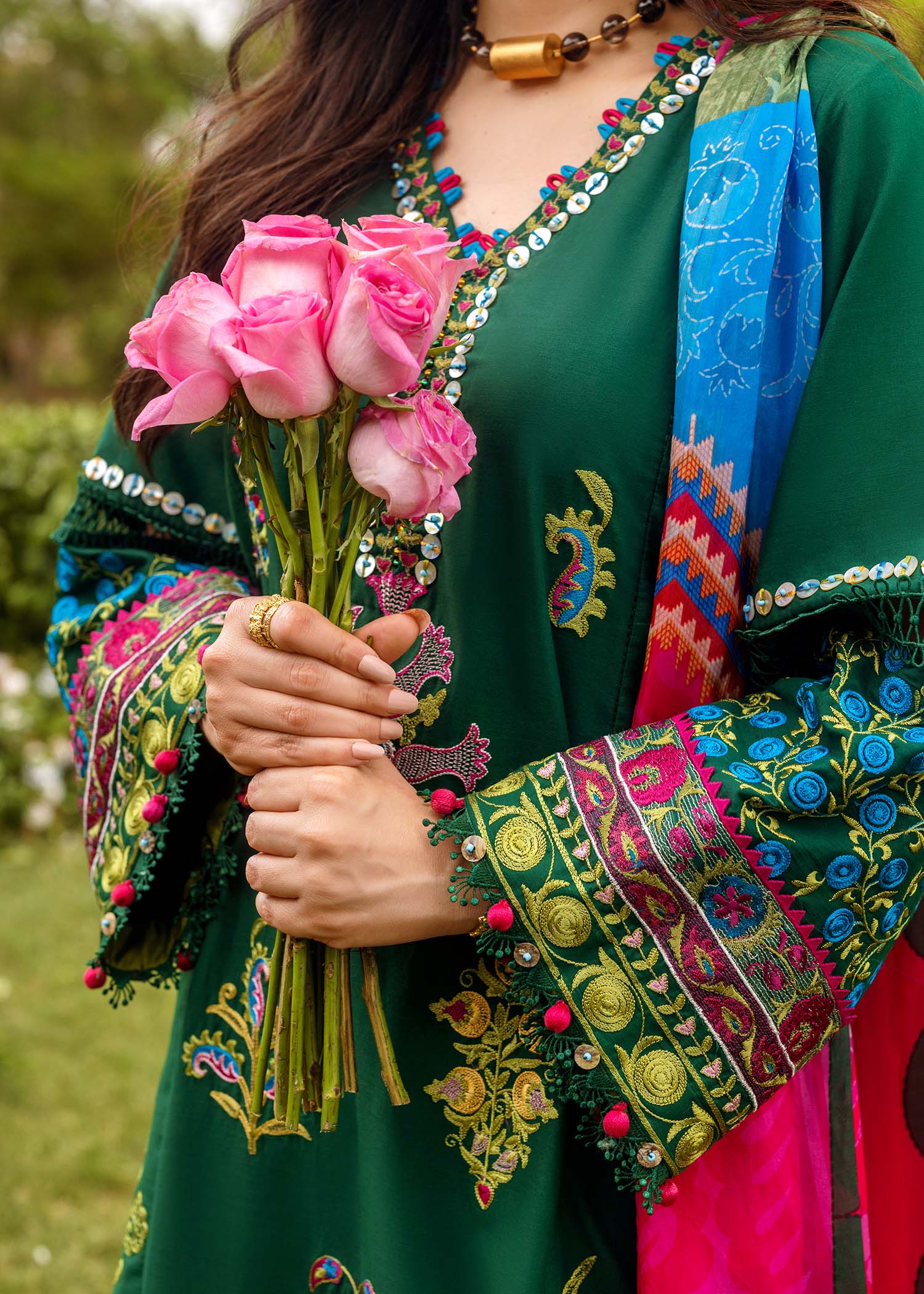 Dhanak 3PC Embroidered Suit with Printed Shawl