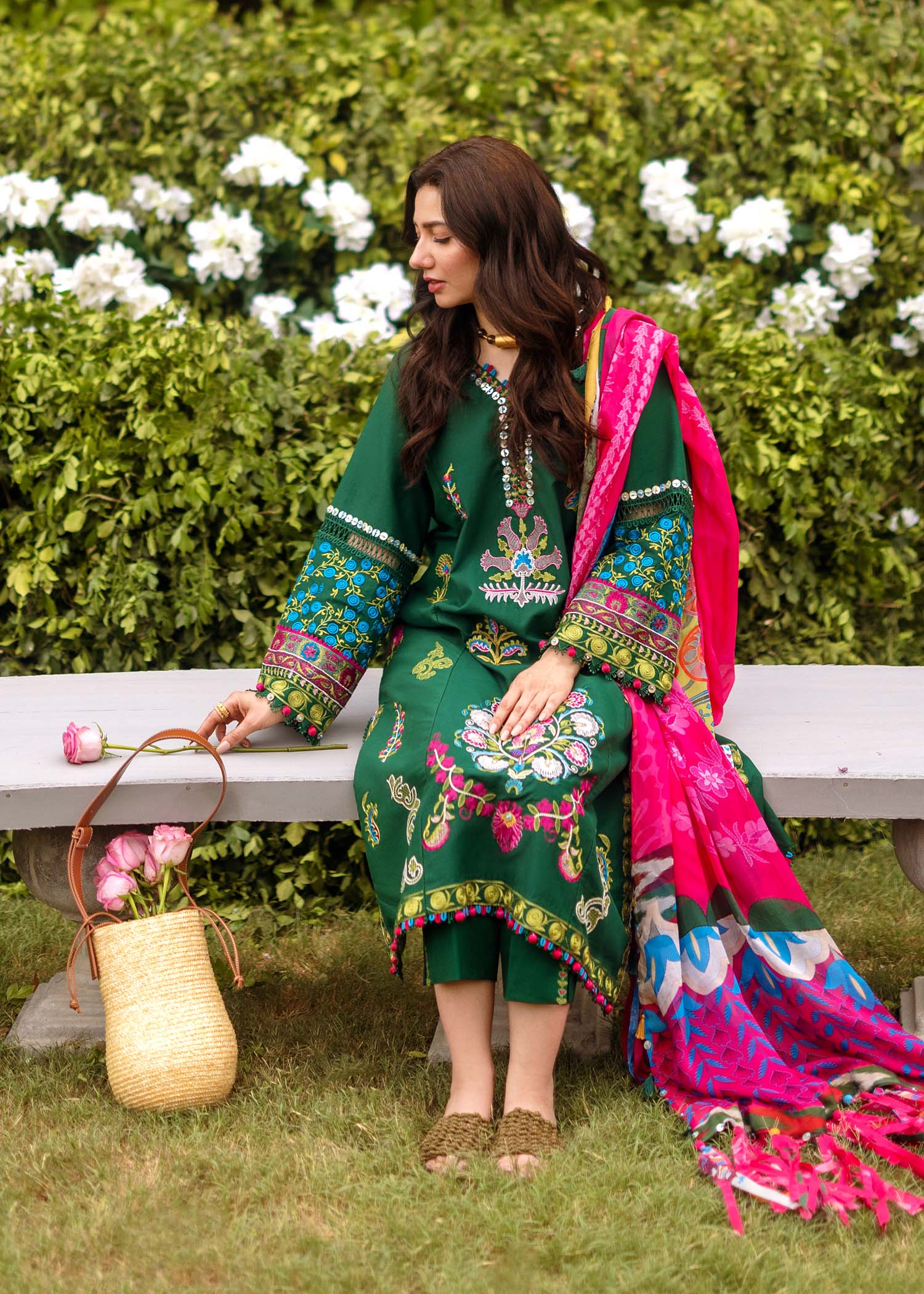 Dhanak 3PC Embroidered Suit with Printed Shawl